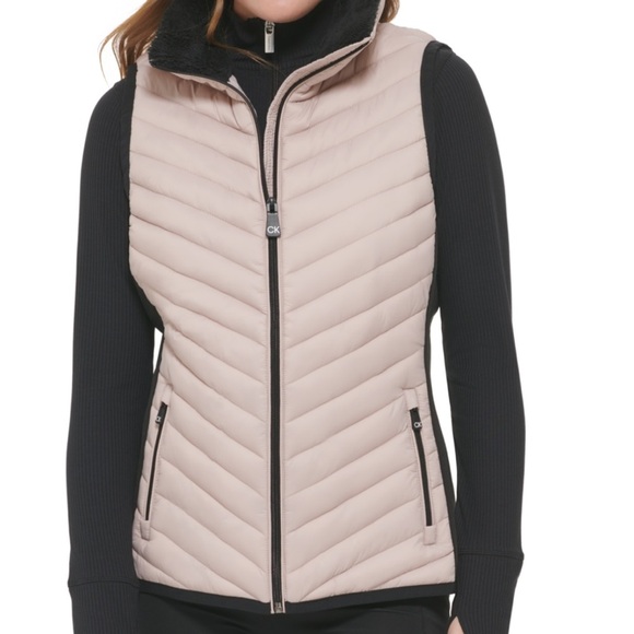 Calvin Klein Jackets & Blazers - Calvin Klein Sz Medium Black and Tan Puffer Vest